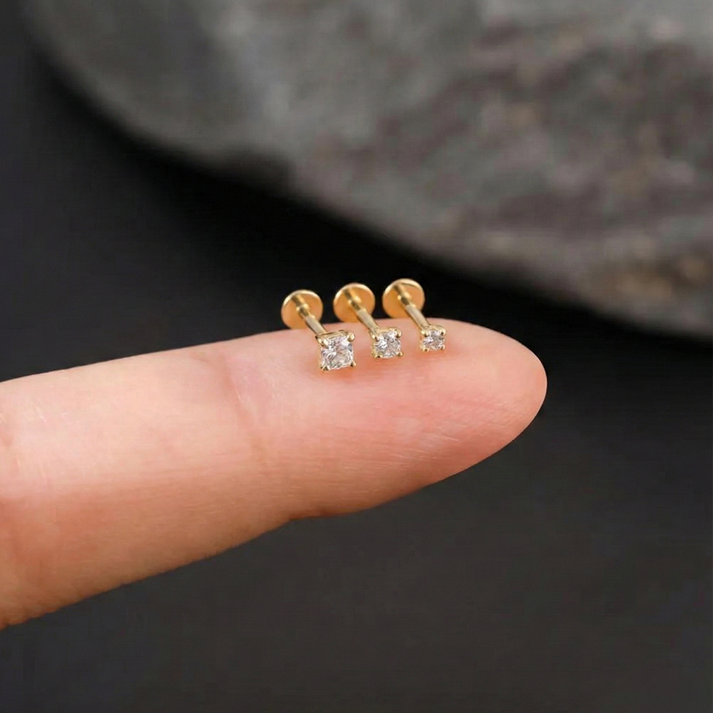 Body Jewelry Labret - Aide 925スターリングシルバー モアサナイト ラブレット スタッドピアス マルチサイズ