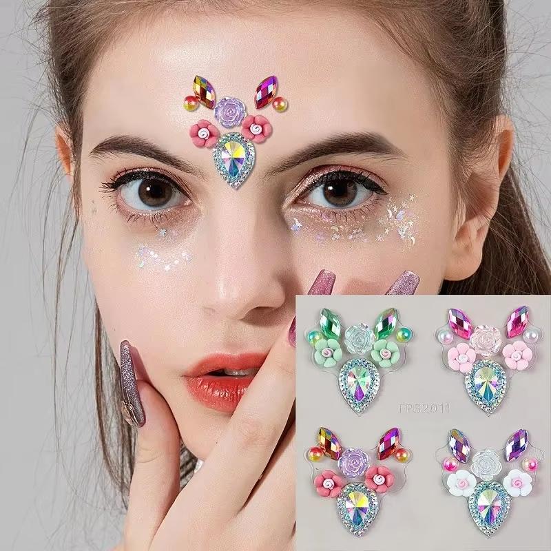 Body Jewelry Stickers - 3D アイフェイスラインストーンステッカー光沢のある自己粘着クリスタル装飾 1 シートアイメイク用プロムウェディングパーティーアクセサリー