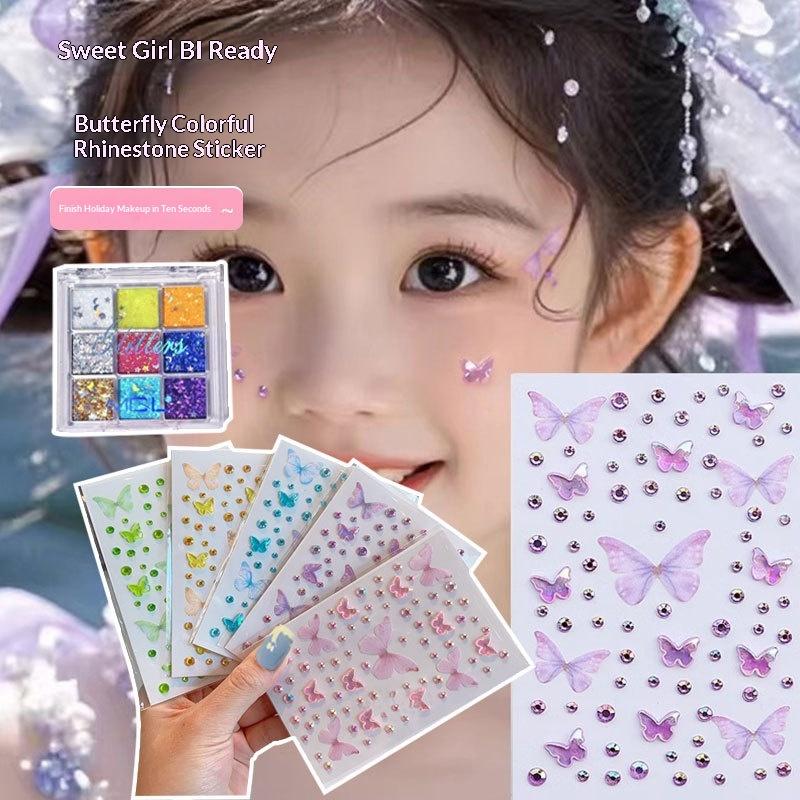 Body Jewelry Stickers - フェイスペインティングステッカー子供用女の子ステッカーグリッターステッカーステージメイクアップステッカースパンコールメイクアップ光沢のあるアイシャドウパレット