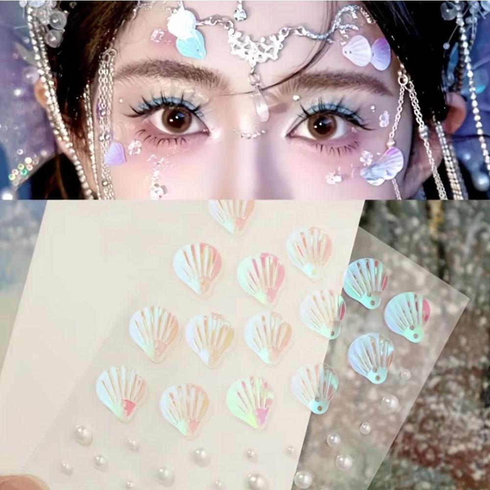 Body Jewelry Stickers - 1枚の虹の貝殻混合パールシール自己粘着3 Dシール、ネイルアートキラキラ顔メイクフェスティバルDIY装飾に使用