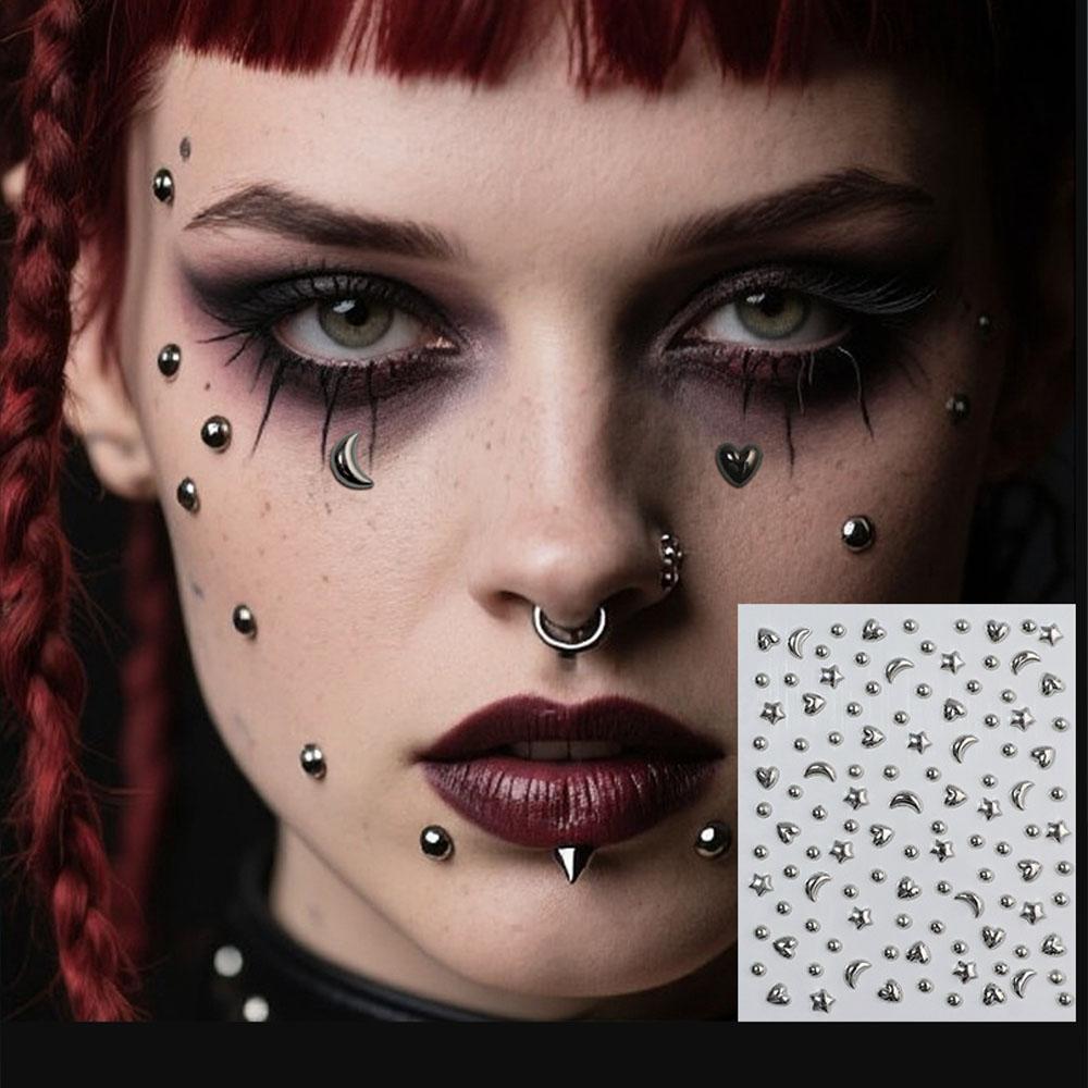 Body Jewelry Stickers - 1シートアクリルラインストーンステッカー、フェイクリップスタッド、眉毛や顔の装飾用、自己粘着性フェイクステッカー、ボディネイバージュエリー