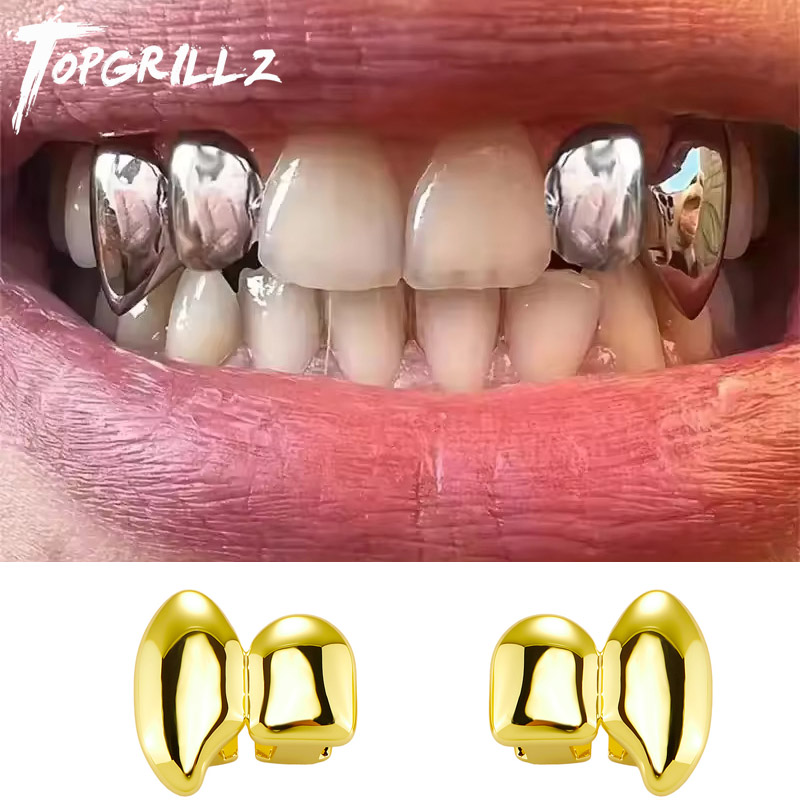 Body Jewelry Men - TOPGRILLZ ヴァンパイア DIY ダブル牙グリルズ 光沢のある歯キャップ 取り外し可能