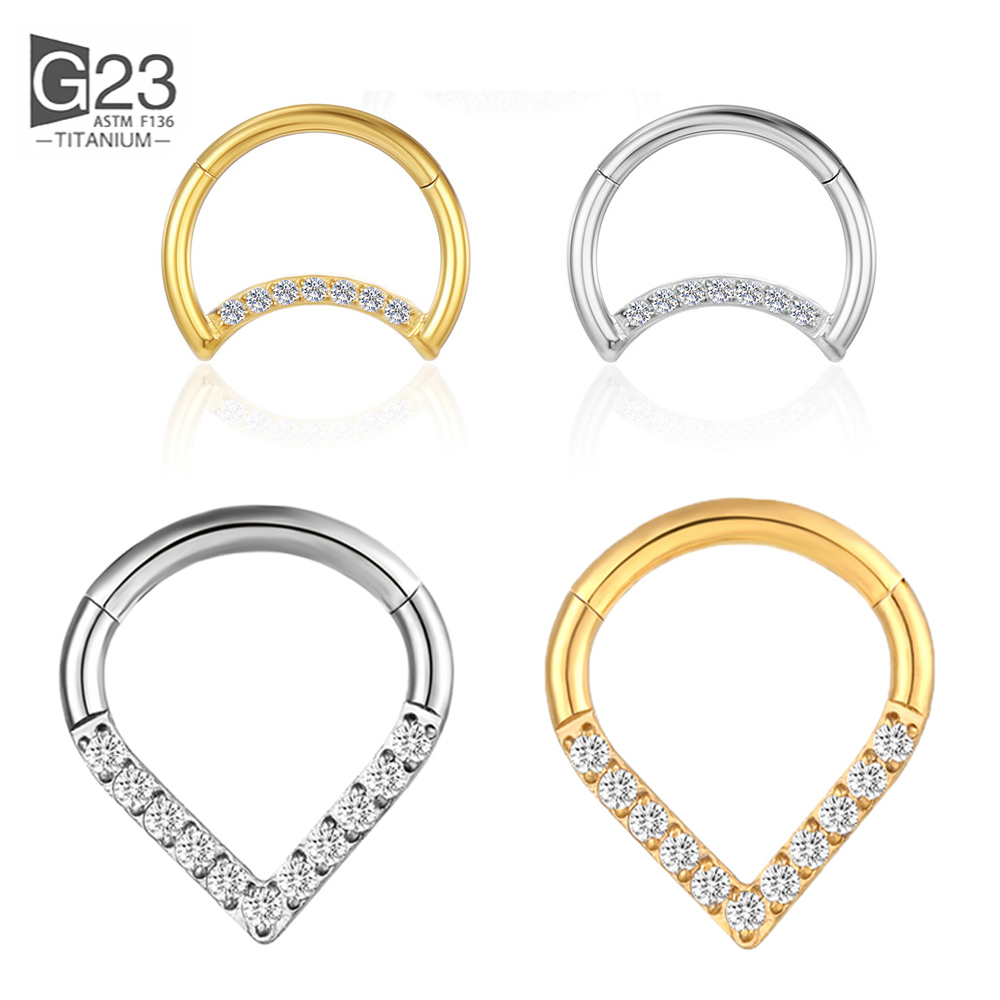 Body Jewelry Labret - F136 チタンヒンジ付きティアドロップセグメントリングセプタムノーズクリッカーピアス Cz リップラブレット耳珠軟骨 Daith ヘリックスイヤリング