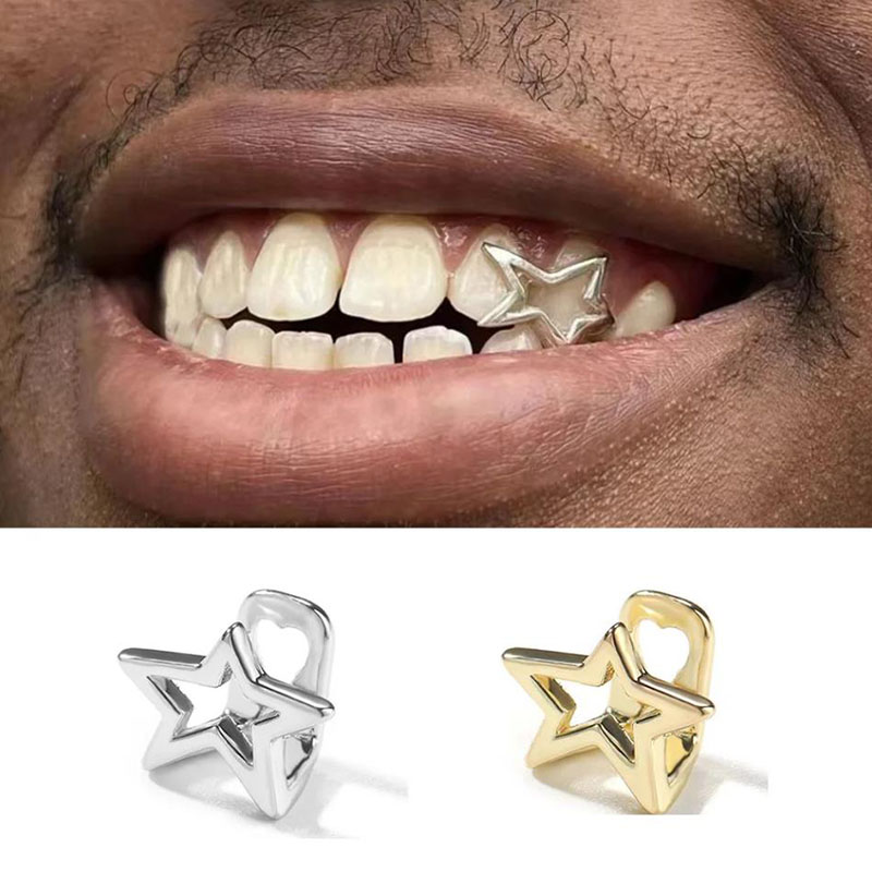 Body Jewelry Men - ハロウィン不規則な中空五角形スター歯 Grillz ヒップホップゴールドシルバーカラーの歯キャップ女性男性ジュエリー