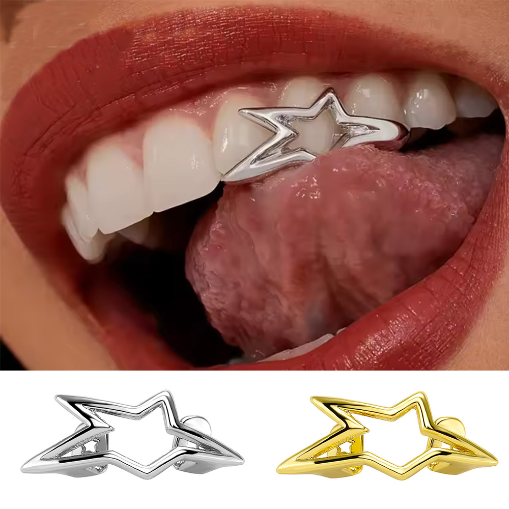 Body Jewelry Men - YOUNGX サイバーパンク不規則な中空スタートゥースキャップ女性男性用 Y2K 幾何学的な光沢のある五芒星歯グリルズジュエリークリスマス