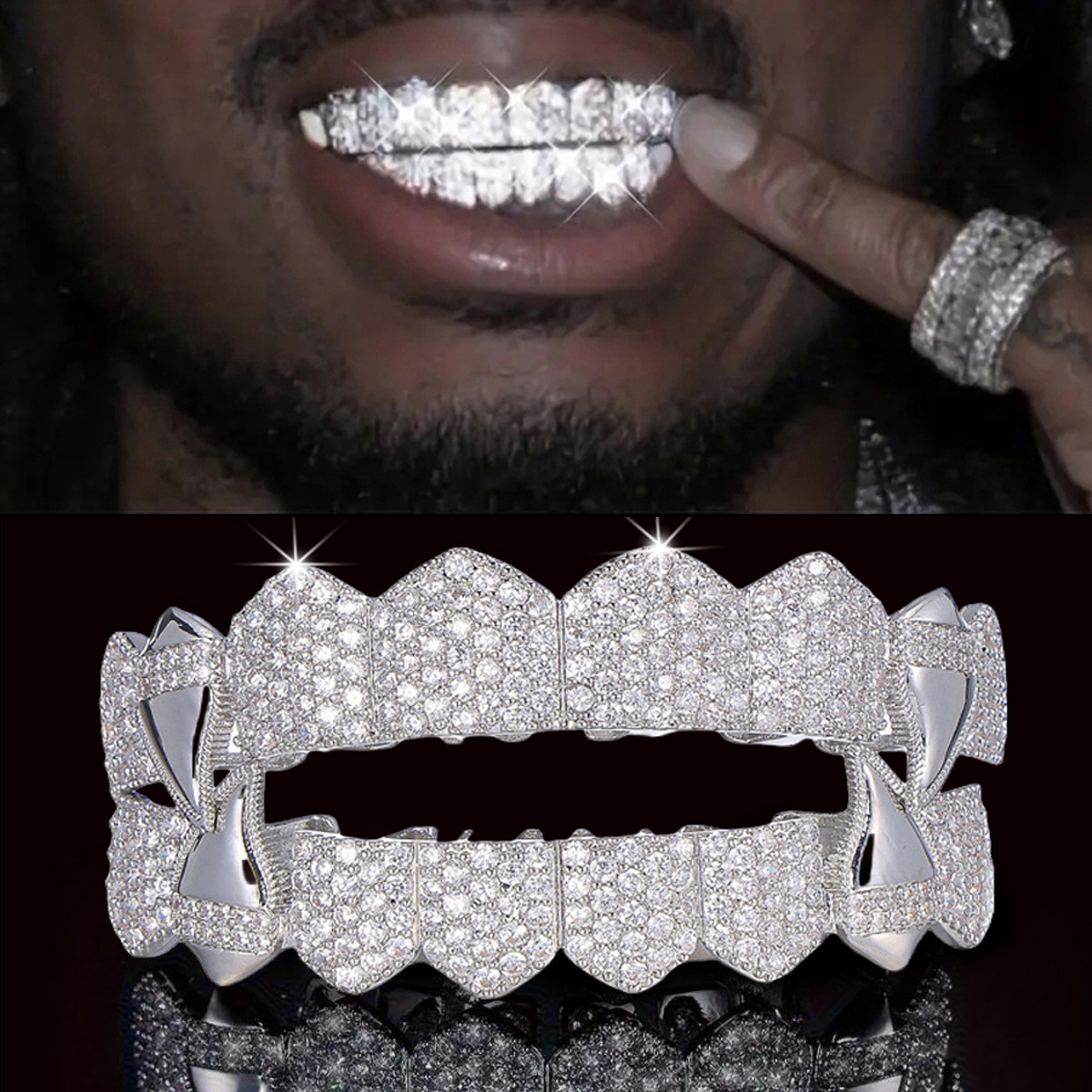 Body Jewelry Men - レイチェルズ ミックス8/8 トップボトム アイスアウトCZストーン歯グリル ヒップホップ シャイニー