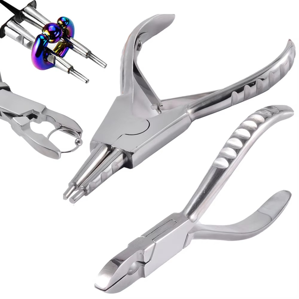 Body Jewelry Ring Opening Pliers - ステンレス製ボディピアスプライヤーセット。リングの開閉、セプタム、耳、鼻、フープリングの調整に使用。ジュエリー製作ツール。