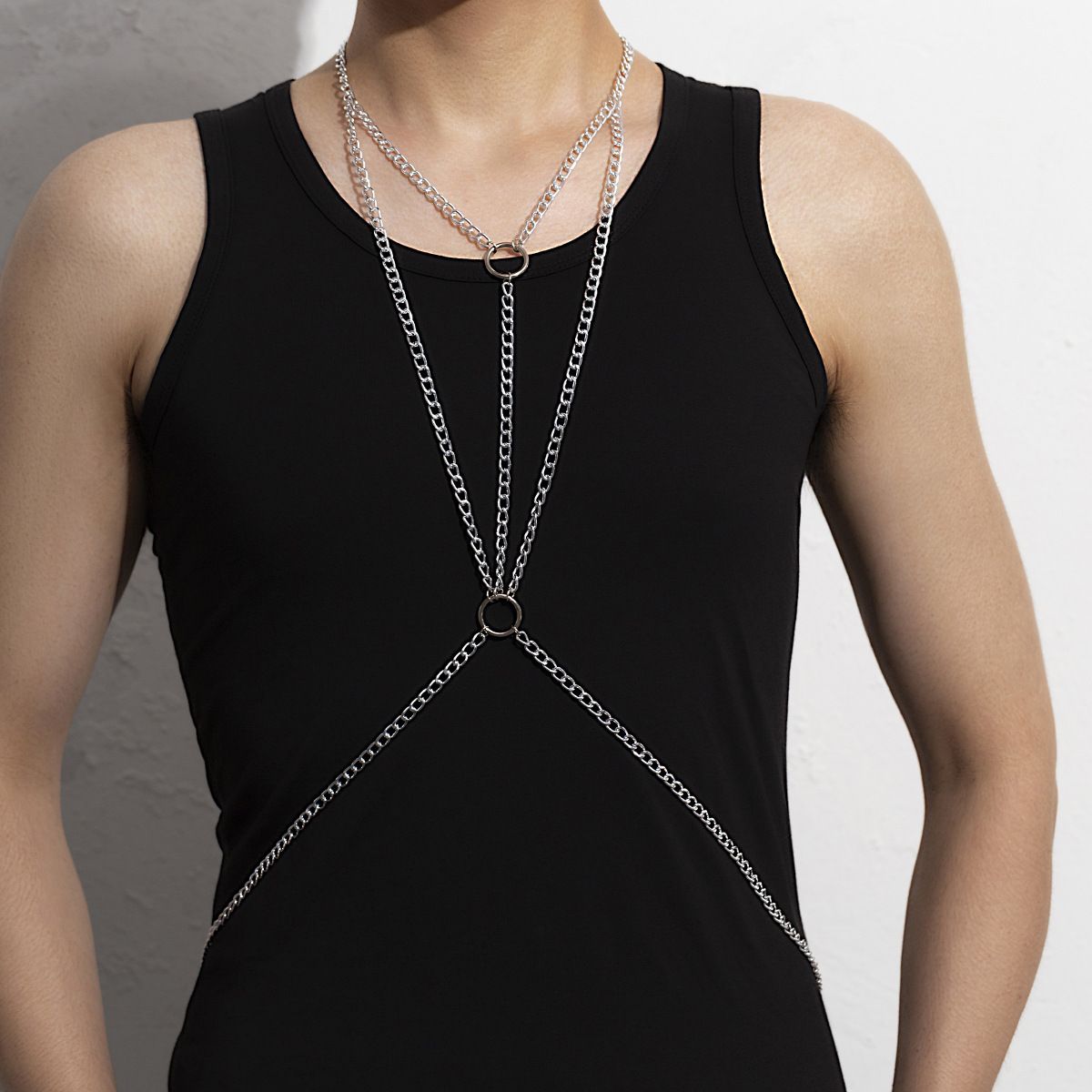 Body Jewelry Men - 透明な下着、腹部ジュエリーチェーン、ボンデージ、ステンレス製ジュエリー、男性用セクシーナイトアンサンブル、セクシーランジェリー、BDSM