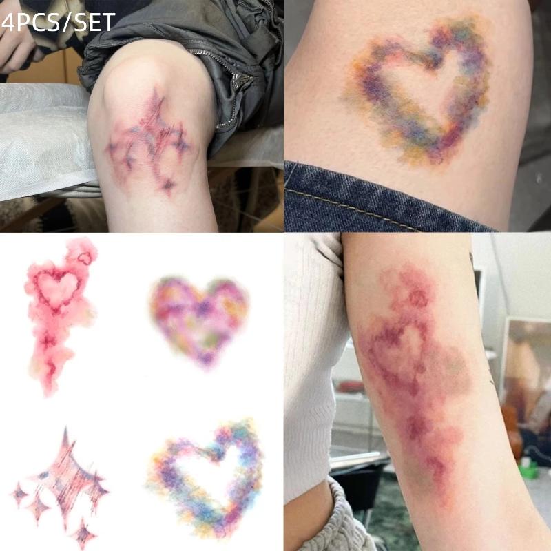 Body Jewelry Stickers - 4 枚のフェイクタトゥー女性のためのカラフルなあざタトゥーハロウィンメイクアップレインボーハート傷跡一時的なタトゥーステッカー