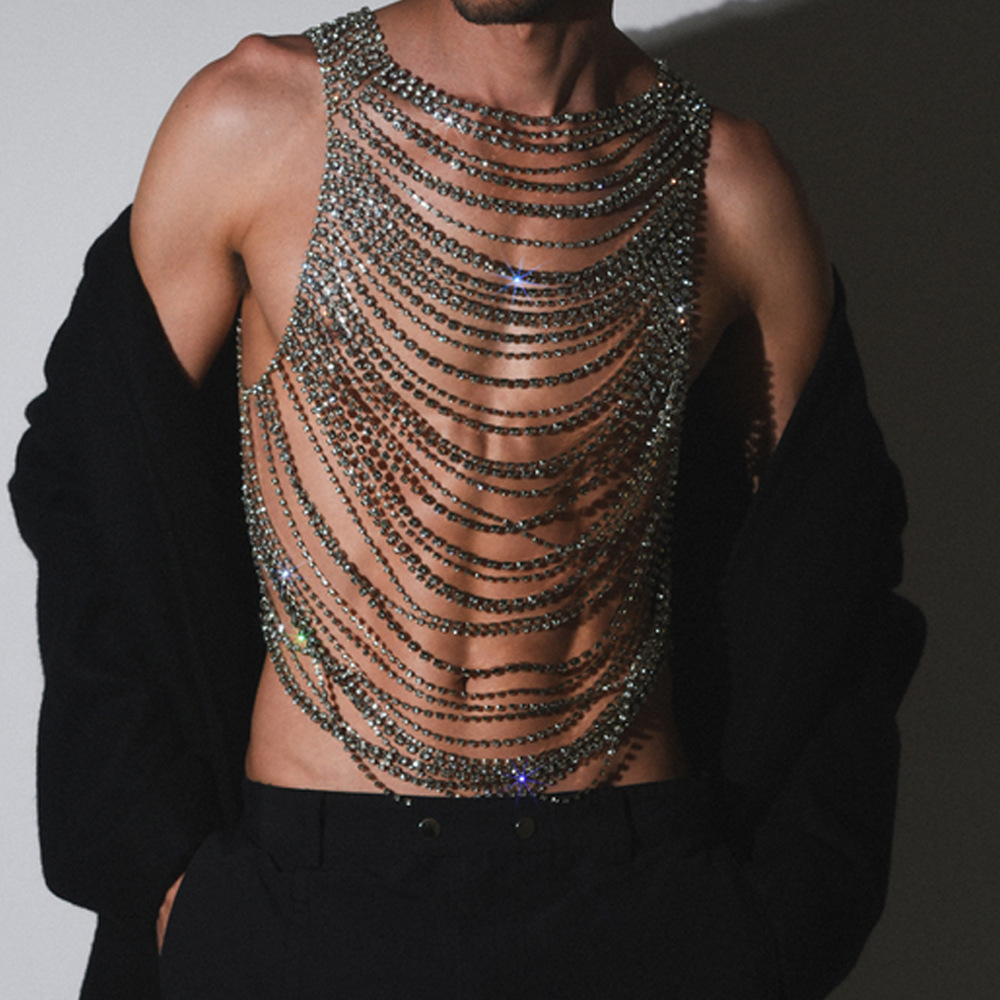 Body Jewelry Men - ファッション豪華なブリンブリン男性女性のボディチェーン下着ラインストーン宴会ステージパフォーマンスパーティー衣類アクセサリー