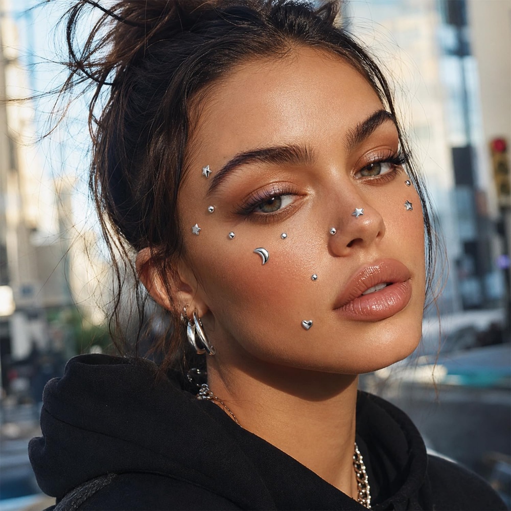 偽穿孔ボール貼り鼻釘偽眉毛唇カフメデューサリップ釘粘着星面宝 - Body Jewelry Labret のレビューと価格
