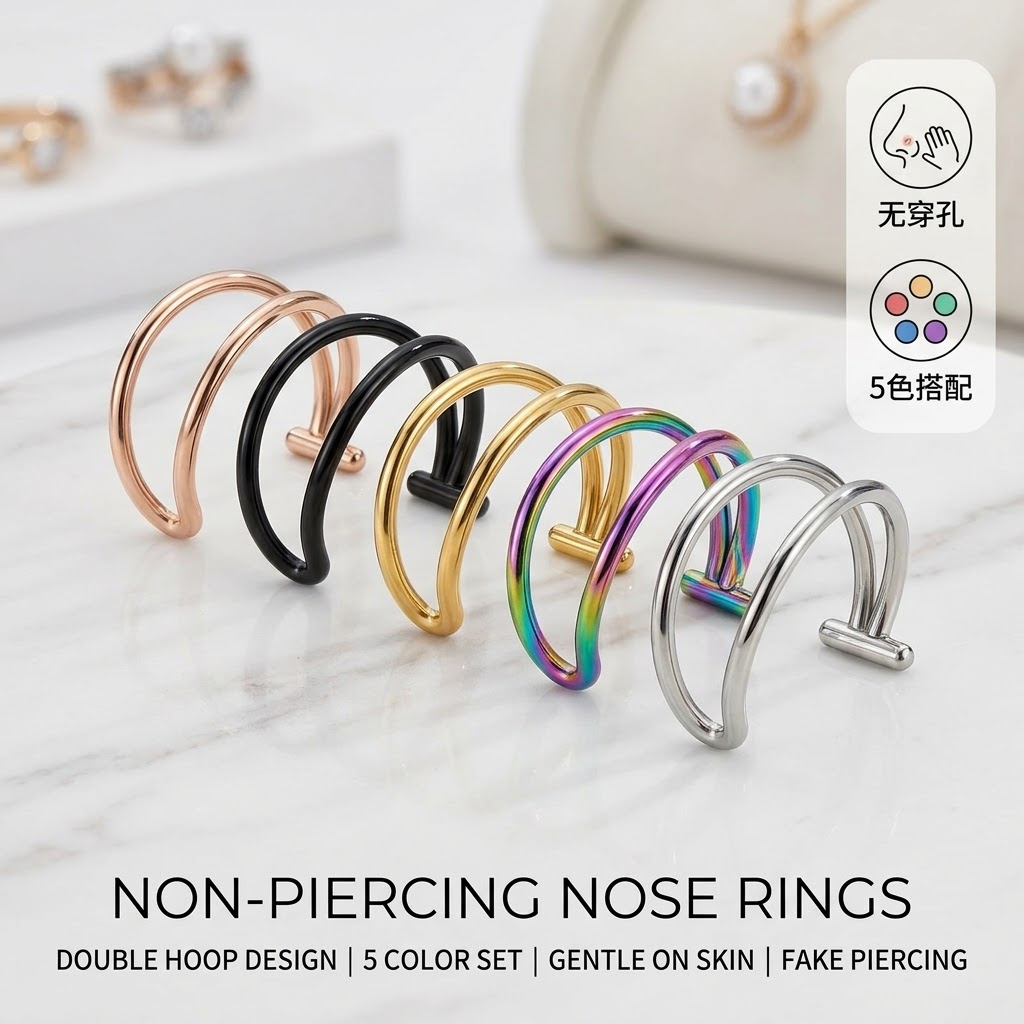 2個セット 20G フェイクノーズリングセット、非ピアス二重 - Body Jewelry Labret のレビューと価格