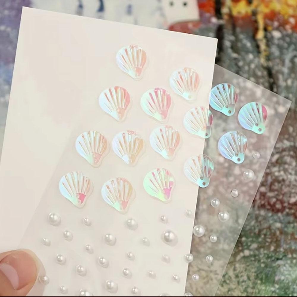1枚の虹の貝殻混合パールシール自己粘着3 Dシール、ネイルア - Body Jewelry Stickers のレビューと価格