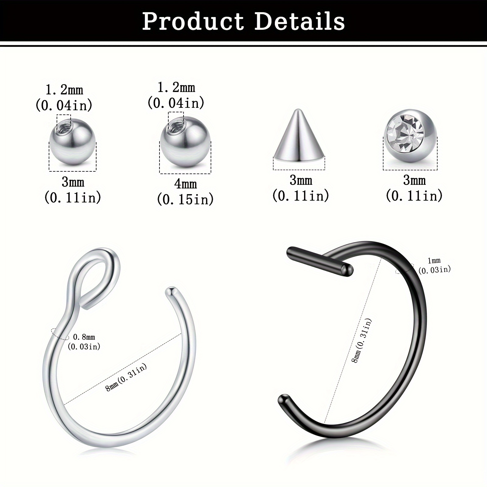 フェイクピアス、フェイクリップリング、フェイクノーズリング、 - Body Jewelry Labret のレビューと価格