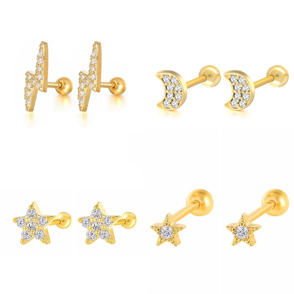 星と月のスタッドが付いたイヤリング,女性用,韓国のファッショ - Body Jewelry Labret のレビューと価格