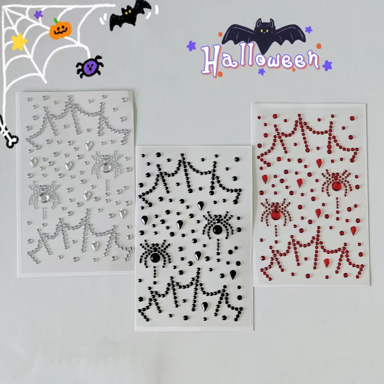 ハロウィン黒蜘蛛のコスチュームシール1/3枚黒赤透明宝石シー - Body Jewelry Stickers のレビューと価格