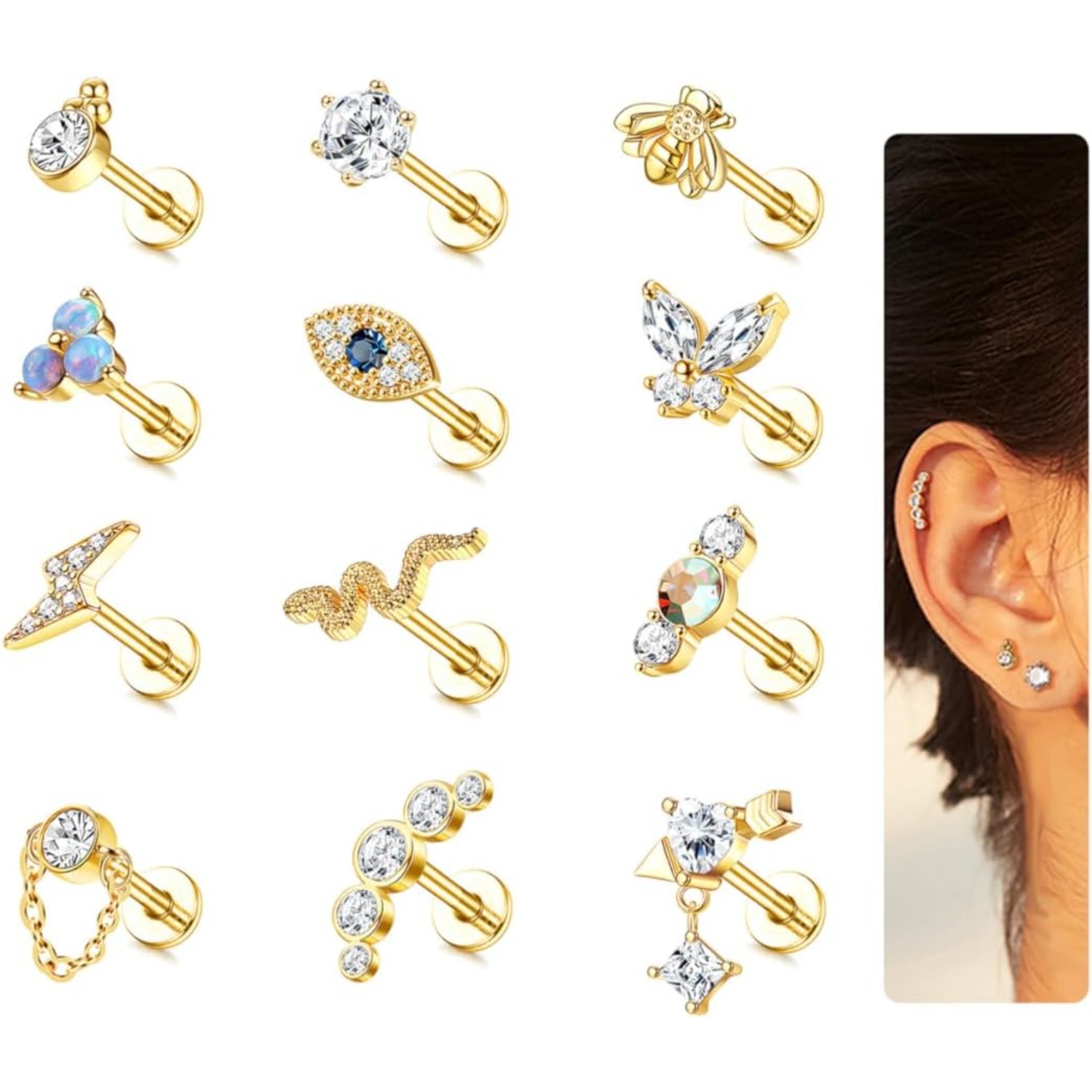 ボビスティ 1個 軟骨ピアス スタッド レディース サージカ - Body Jewelry Flat Back のレビューと価格