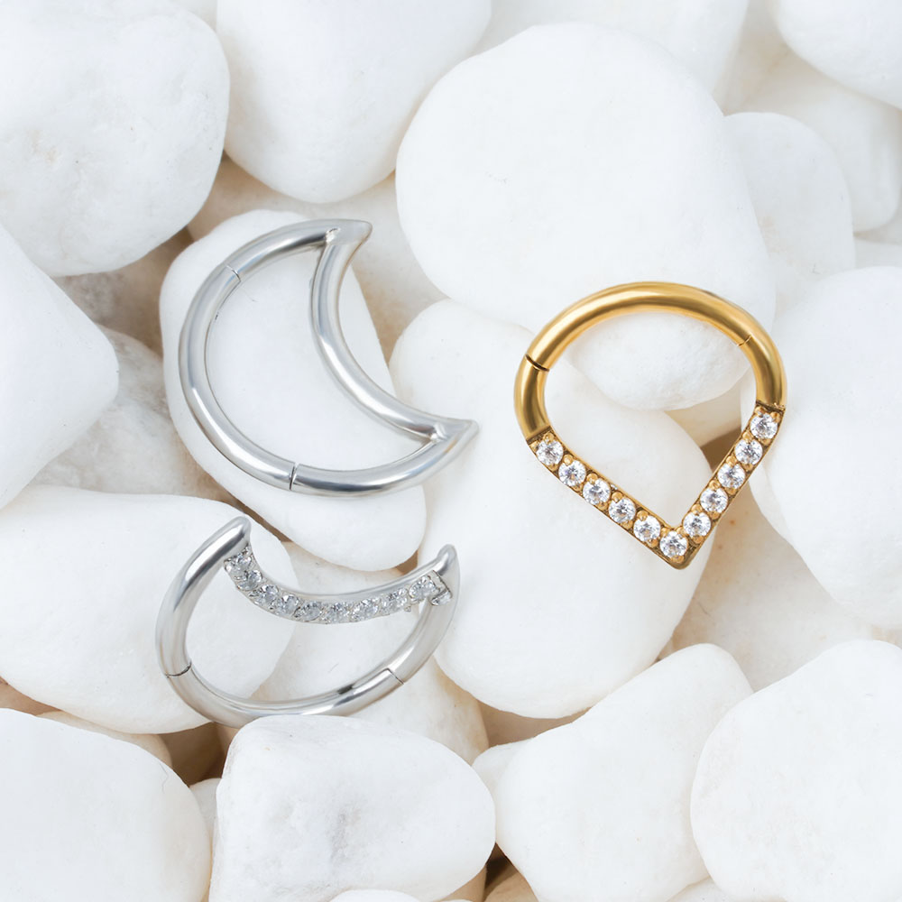 F136 チタンヒンジ付きティアドロップセグメントリングセプ - Body Jewelry Labret のレビューと価格