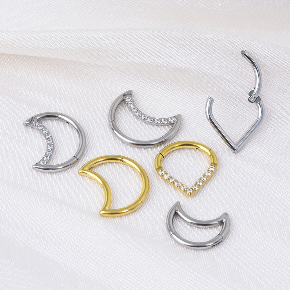 F136 チタンヒンジ付きティアドロップセグメントリングセプ - Body Jewelry Labret のレビューと価格