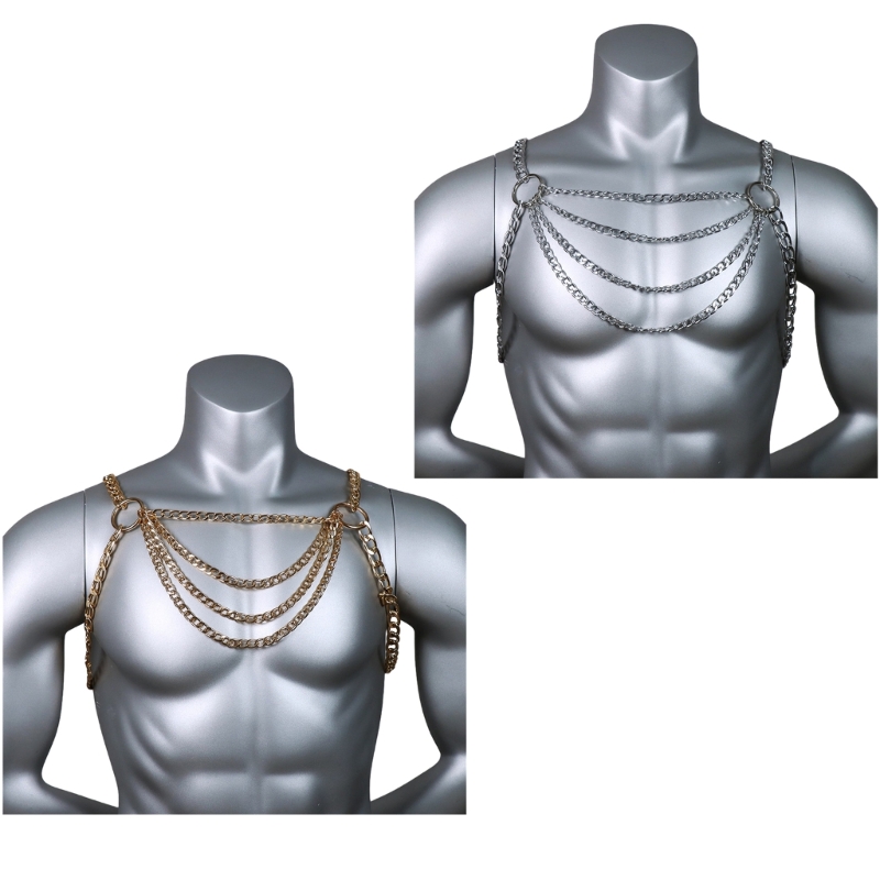 男性のセクシーなメタルボディ胸チェーンジュエリーパンクスタイ - Body Jewelry Men のレビューと価格