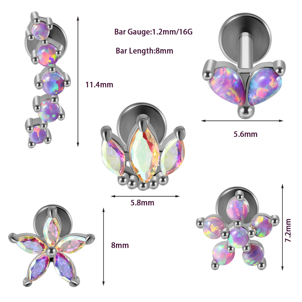 1PC ステンレス鋼オパール花耳珠軟骨ピアス 5 プロングオ - Body Jewelry Labret のレビューと価格
