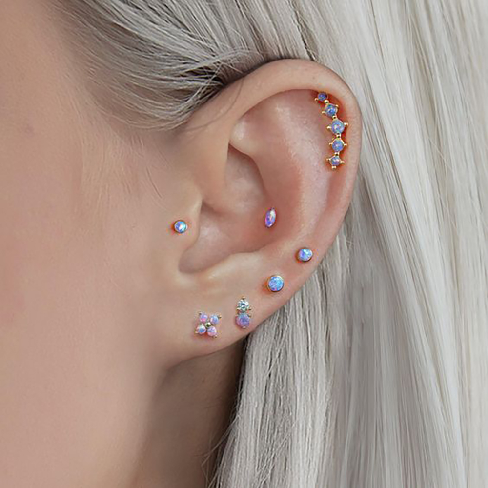 1PC ステンレス鋼オパール花耳珠軟骨ピアス 5 プロングオ - Body Jewelry Labret のレビューと価格