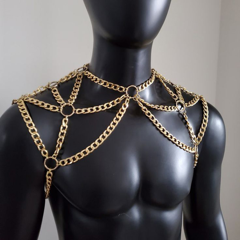 パンク男性ショルダーボディチェーンバックメタルネックレスボデ - Body Jewelry Men のレビューと価格