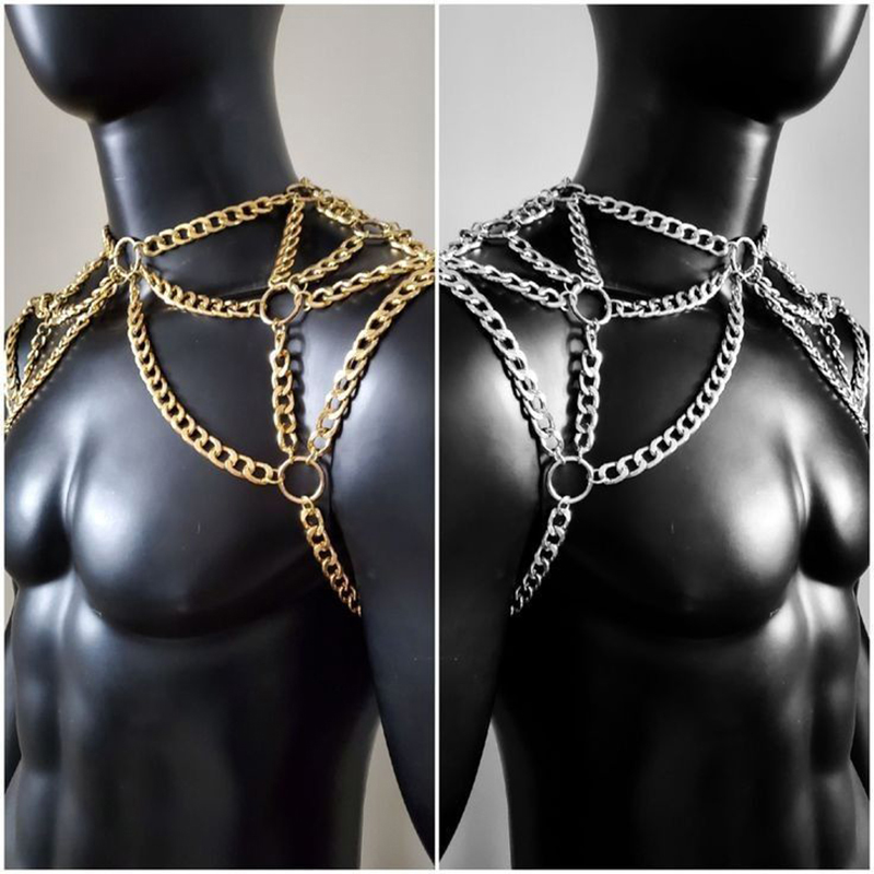 パンク男性ショルダーボディチェーンバックメタルネックレスボデ - Body Jewelry Men のレビューと価格