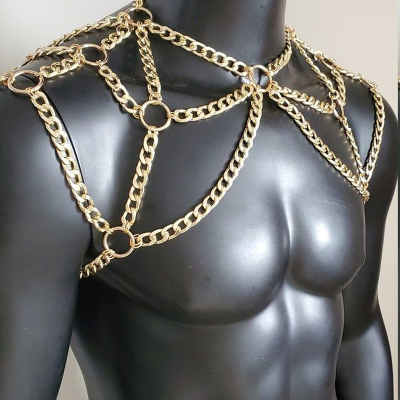 パンク男性ショルダーボディチェーンバックメタルネックレスボデ - Body Jewelry Men のレビューと価格