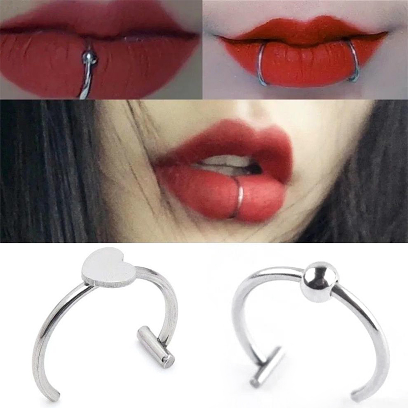 1個 ステンレス製 フェイクノーズリング フープ セプタムリ - Body Jewelry Labret のレビューと価格