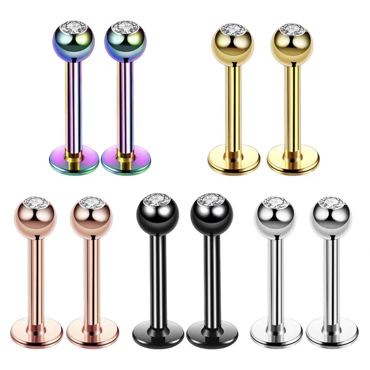 16G サージカルスチール ボールトップ CZ リップ セプ - Body Jewelry Labret のレビューと価格