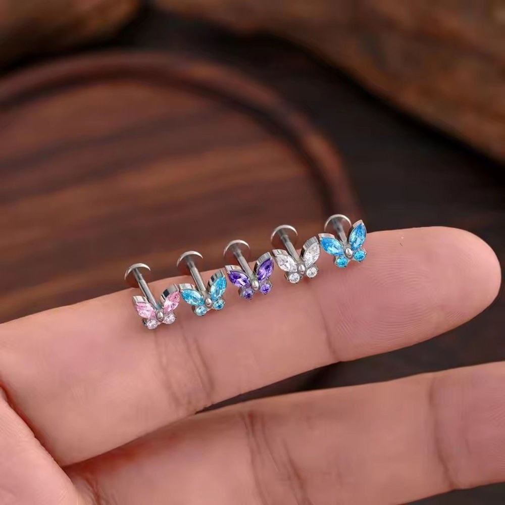 1PC G23チタン製バタフライラブレットピアス リップスタ - Body Jewelry Labret のレビューと価格
