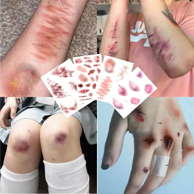 4 枚のハロウィン傷あざ一時的なタトゥーコスプレ防水腕足首傷 - Body Jewelry Stickers のレビューと価格