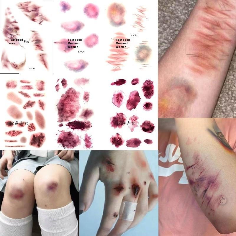 4 枚のハロウィン傷あざ一時的なタトゥーコスプレ防水腕足首傷 - Body Jewelry Stickers のレビューと価格