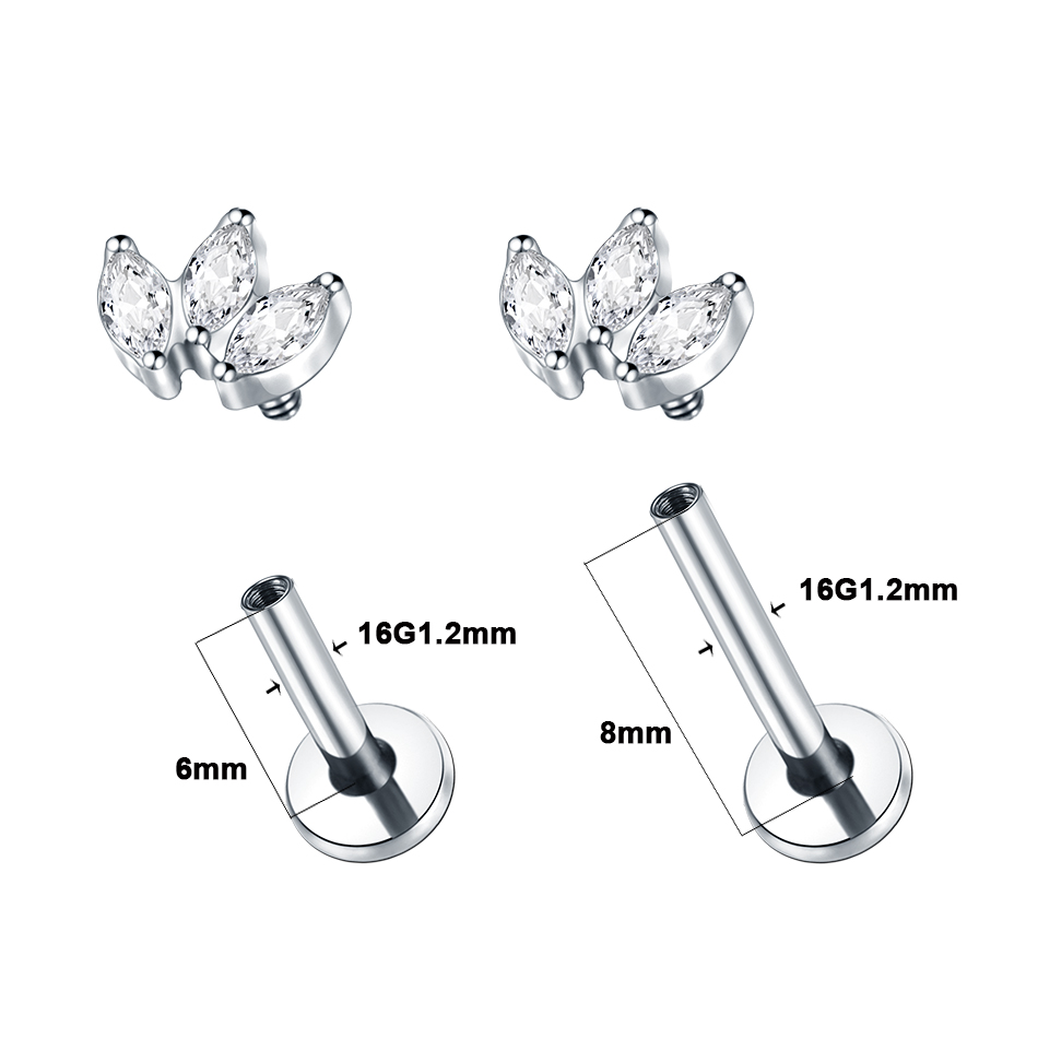 1pc ラブレットピアスチタンリップスタッド 3 マーキス  - Body Jewelry Labret のレビューと価格