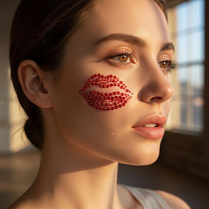 1 シートリアルなレッドキスリップラインストーンステッカーセ - Body Jewelry Stickers のレビューと価格